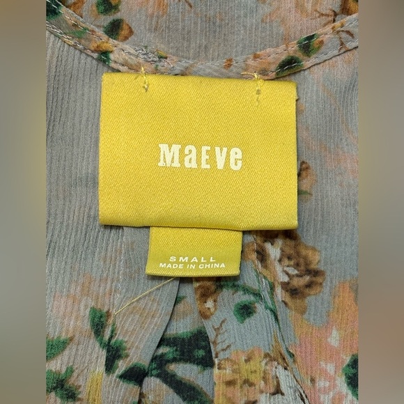 Anthro MAEVE Floral Sheer Sleeveless Tunic Gray Peach Ruffle Size Small - Picture 5 of 11